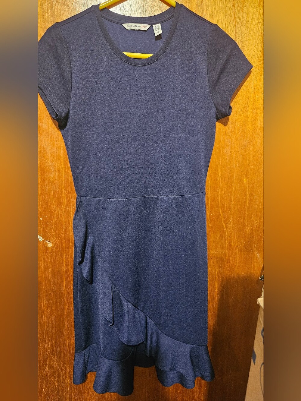 Isaac Mizrahi Live! short sleeve navy dress with side ruffle Size XXS